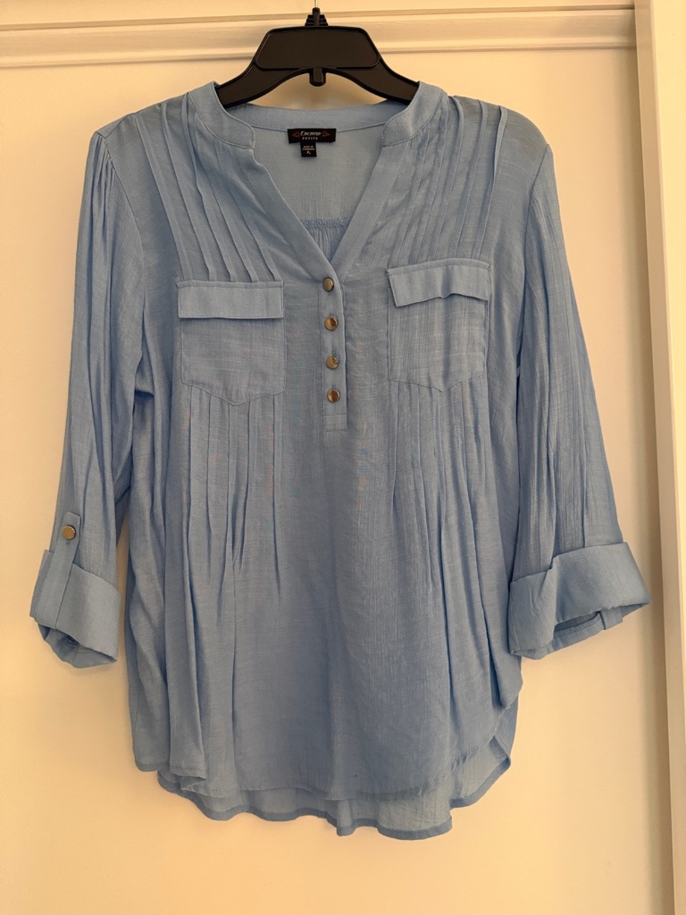 Cocomo Light Blue Pintuck Henley Blouse